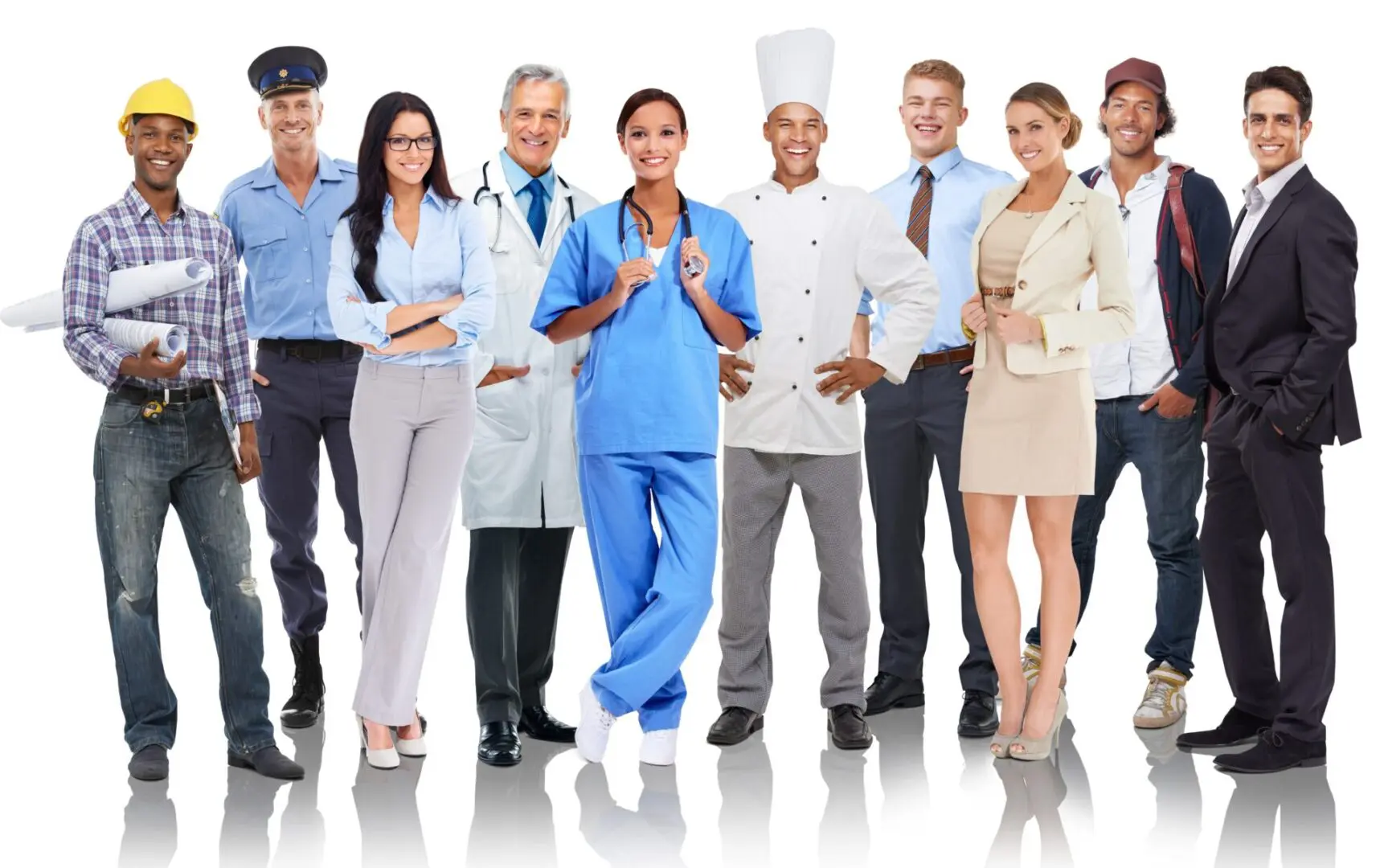 Studio shot of a group of people representing various professions